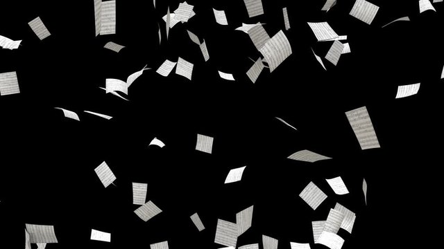 Background with flying sheets of paper with notes