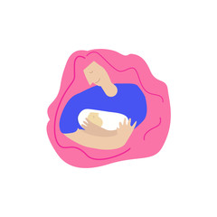 International women day. A happy mother cradles her infant. Breastfeeding and women's health concept.