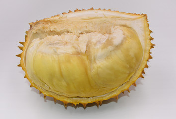 Fototapeta premium the durian sarcocarp with white board; I ate all after i captured 