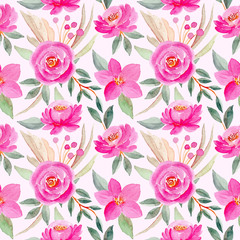 pink green floral watercolor seamless pattern