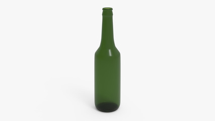 Green soda bottle. Beer bottle. Isolated on white. Clipping path. 3D Rendering.