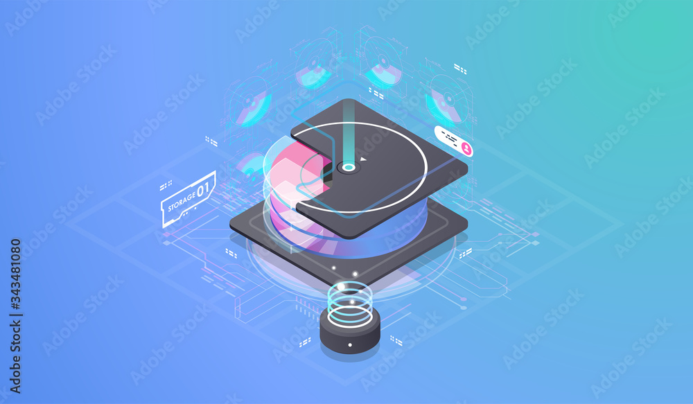 Poster isometric design concept virtual reality and augmented reality. software development and programming