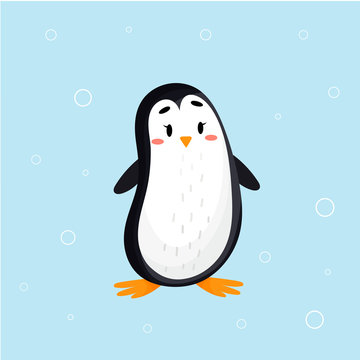 Cute vector penguin in Antarctica. Vector character design illustration.