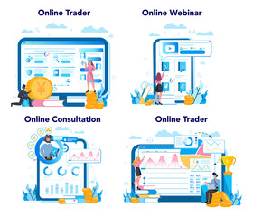 Trader, financial investment online service or platform set. Buy or sell