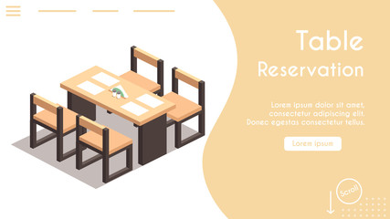 Vector banner isometric table reservation in cafe