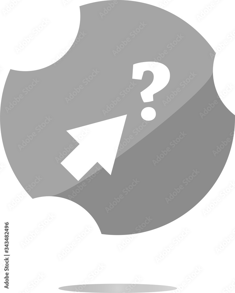 Poster computer button with arrow and questions mark, web icon isolated on white