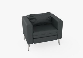 Black fabric sofa. Isolated on white. Clipping path. 3D Rendering.