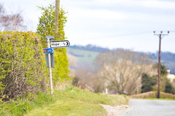 A sign of Hope - a roadsign in Wales, UK indicating that Hope is not far away, or Hope is around the corner. Quite relevant during the pandemic.
