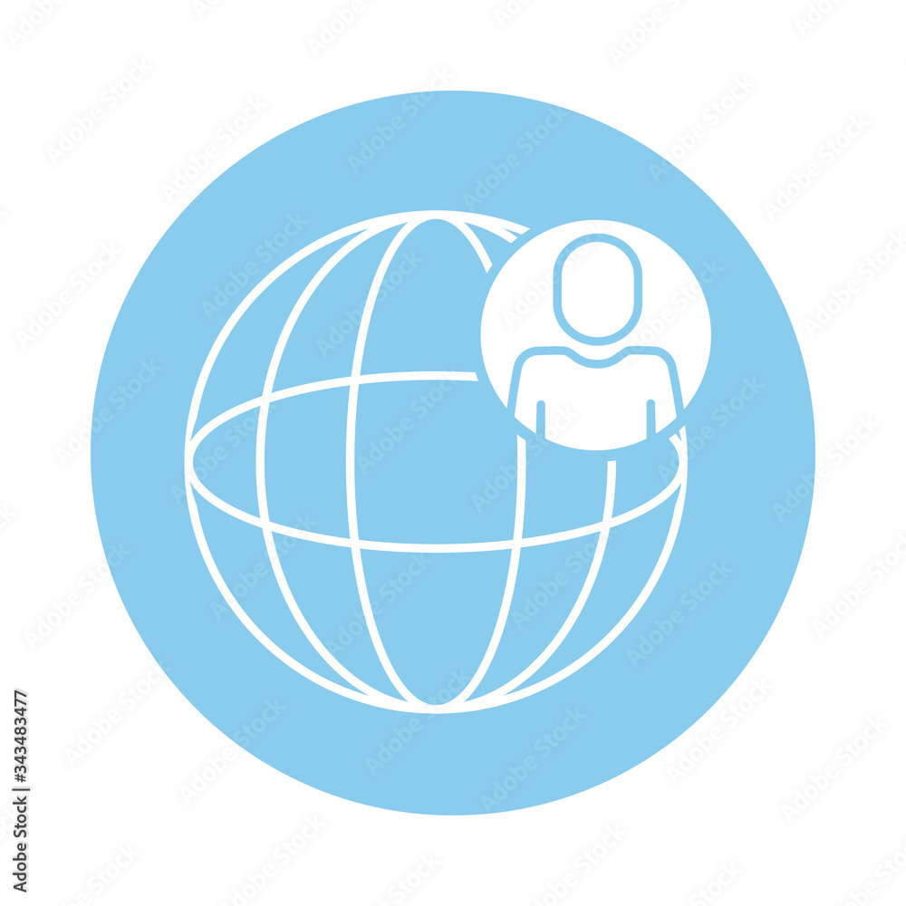 Poster avatar silhouette with sphere planet block style