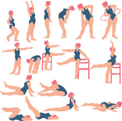 Vector illustration on a transparent background a set of fitness exercises for pregnant women. The concept of physical education.