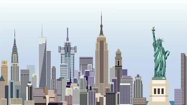 animation of New York city skyline sliding from left to right side