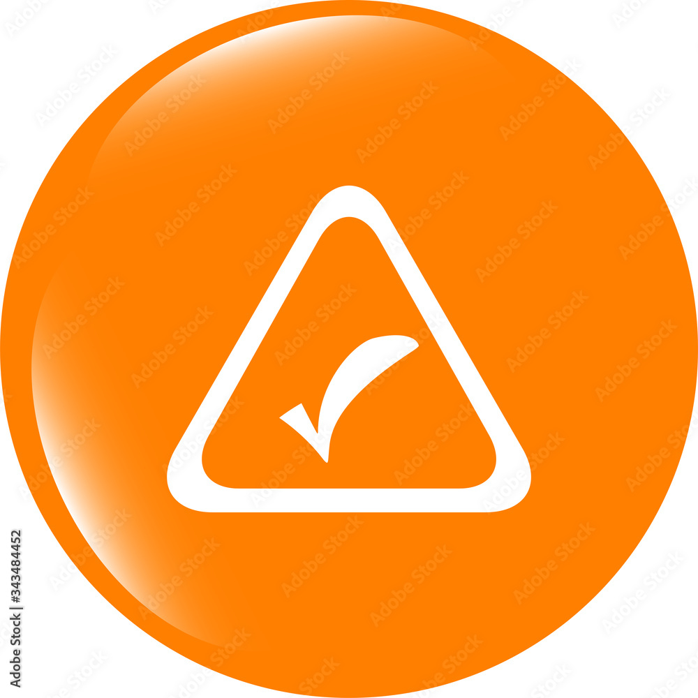 Poster white tick mark on a web button. isolated on white background