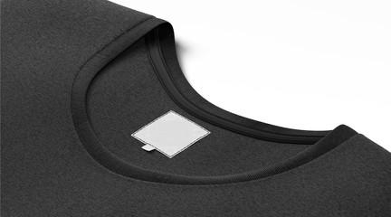 Blank black t-shirt collar with white square label mock up