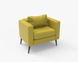 Yellow leather sofa. Isolated on white. Clipping path. 3D Rendering.