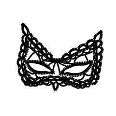 Obraz premium Black lace carnival mask with feather. Mysterious woman, hidden look. Accessories for women, logo, brand. Vector illustration, decor element. Logo for women's accessories.
