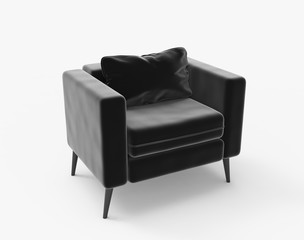 Black velvet sofa. Isolated on white. Clipping path. 3D Rendering.
