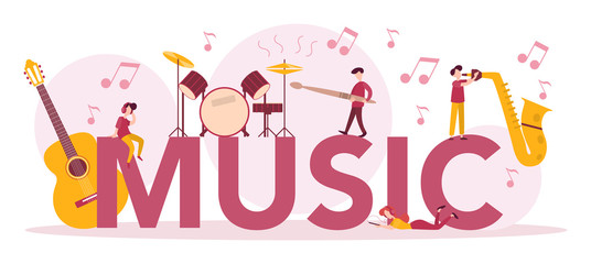 Music typographic header concept set. Young performer playing music © inspiring.team