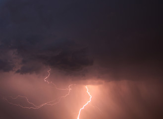 Impressive lightning strike in the night sky