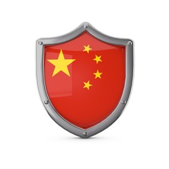 China security concept. Metal shield shape with national flag