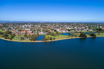 Aerial view South Perth and on the banks of the Swan River. Perth, Western Australia