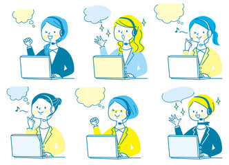 パソコン　驚く　若い女性　スーツ　表情セット　単色