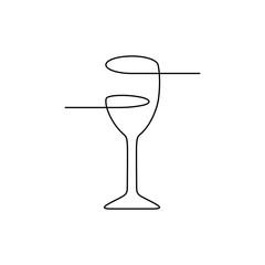 Continuous line drawing. Wine glass. Black isolated on white background. Hand drawn vector illustration. 
