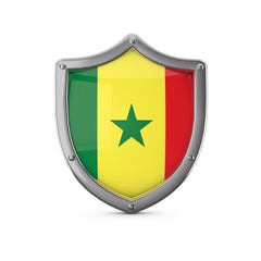 Senegal security concept. Metal shield shape with national flag