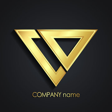 3d shiny golden line triangle logo