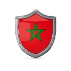 Morocco security concept. Metal shield shape with national flag