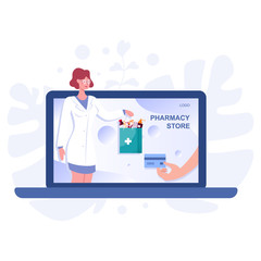 Online pharmacy web banner on phone screen. Medicine