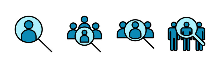 Hiring icons set. Human resources concept. Recruitment. Search job vacancy icon. Hire. Find people icon