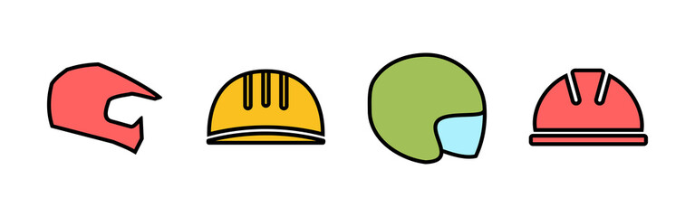 Helmet icons set. Motorcycle helmets. Racing helmet. construction helmet icon. Safety helmet