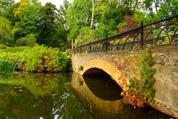 Fototapeta na wymiar stone bridge on the lake in the park