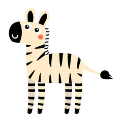 Fototapeta na wymiar Cute cartoon zebra in childlike flat style isolated on white background. Vector illustration. 