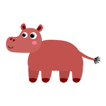 Cute cartoon hippo in childlike flat style isolated on white background. Vector illustration. 