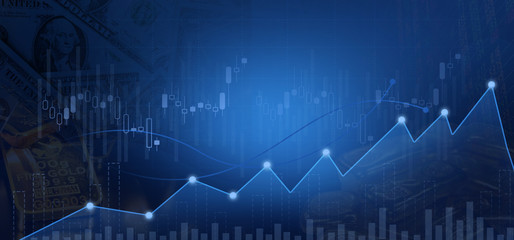 Stock market or forex trading candlestick graph,Abstract Business chart with uptrend line blue, blue line chart currency.