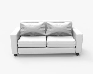 White leather double sofa. Isolated on white. Clipping path. 3D Rendering.