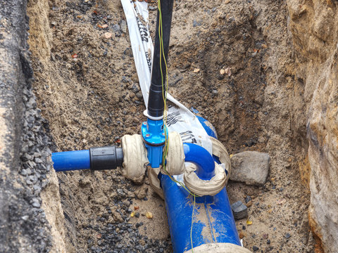 House branch pipeline from main town potable water tube. Repair of the underground  broken pipe with replace new