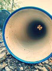 Looking inside of the large diameter HDPE pipe