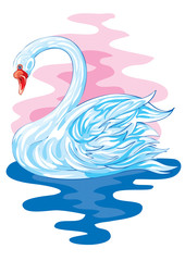 blue swan on a pond, isolated object on a white background, vector illustration,