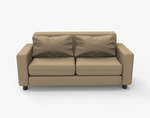 Beige fabric double sofa. Isolated on white. Clipping path. 3D Rendering.