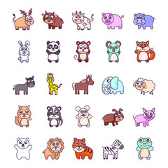 Trendy Cute Animal Doodle Icons Pack 