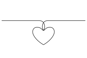Continuous line drawing. Heart. Love symbol. Black isolated on white background. Hand drawn vector illustration. 