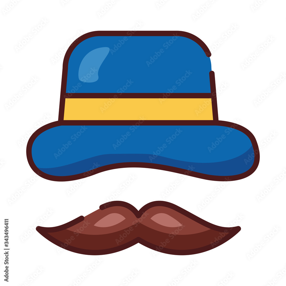 Poster gentleman tophat accessory and mustache line and fill style icon