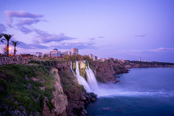 Fototapeta premium The beautiful sunset scene of Duden waterfall at Antalya, Turkey