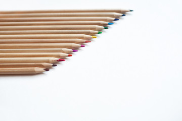 Color pencils with  background. Colorful pencil on white background. Children use these pencils as home activities.