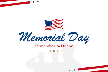 Happy Memorial Day. Greeting card with USA flag on white background with lettering typography. National American holiday event. Flat vector illustration EPS10