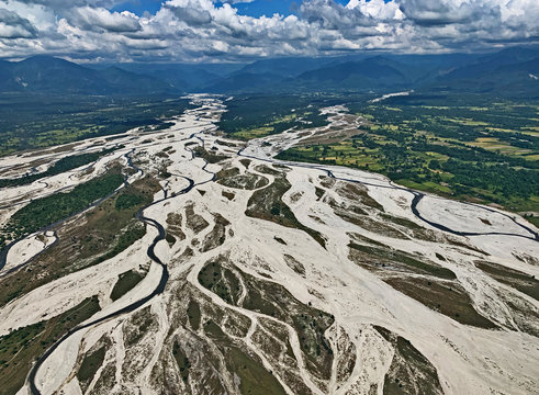 View Of River With Dried Tributaries From Height, Mountain Rivers, 