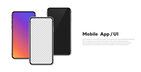 Trendy smartphone mockup mobile phones. Template for infographics or presentation. Vector illustration