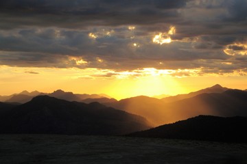 sunset in the mountains, godlike